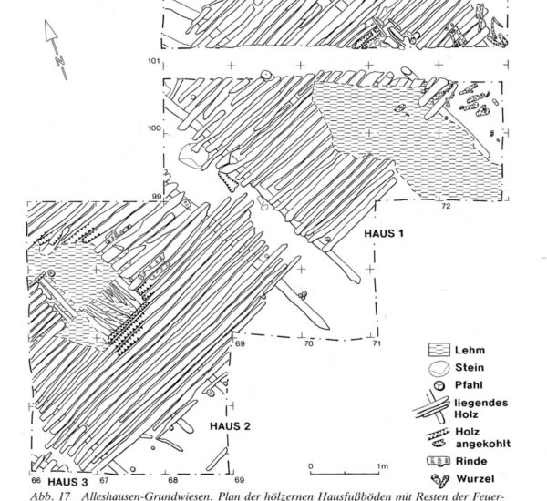 Fig. 4: Excavation plan of a Neolithic house at Alleshausen, South Germany, after Schlichtherle 1990