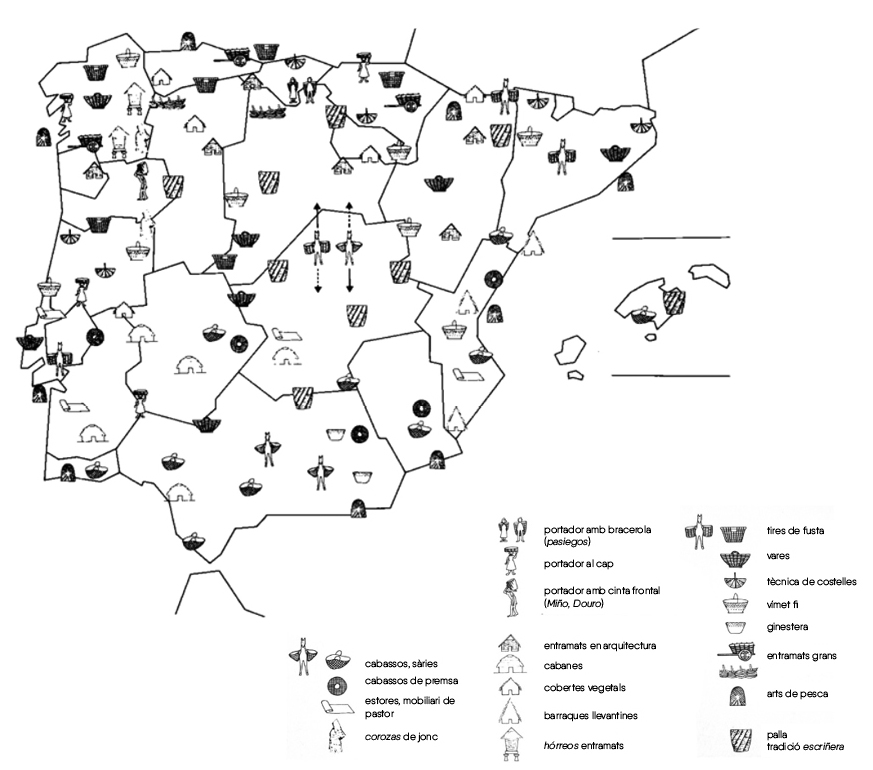 Figura 1. Distribució d'objectes vegetals a la península Ibèrica (imatge extreta de Kuoni 1981).